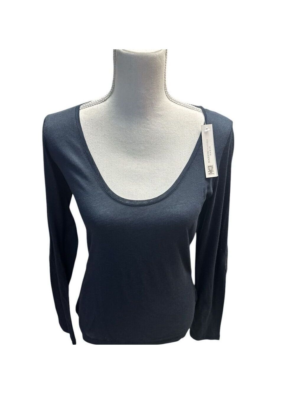 Majestic Filatures Women's Cashmere Cotton Long Sleeve Tee Navy Blue Casual 2/S